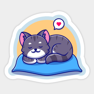 Cute Cat Sleeping On Pillow Cartoon Sticker